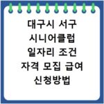 대구시 서구 시니어클럽 일자리 조건 자격 모집 급여 신청방법