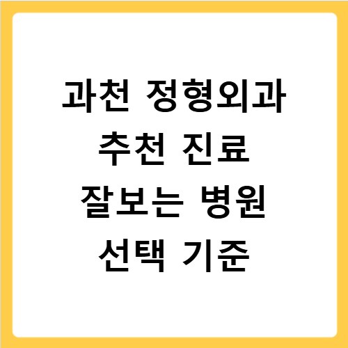 과천 정형외과 추천 진료 잘보는 병원 선택 기준