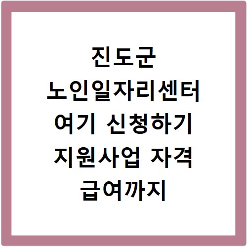 진도군 노인일자리센터 여기 신청하기 지원사업 자격 급여까지