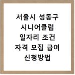 서울시 성동구 시니어클럽 일자리 조건 자격 모집 급여 신청방법