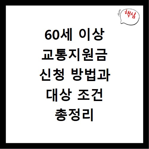 60세 이상 교통지원금 신청 방법과 대상 조건 총정리
