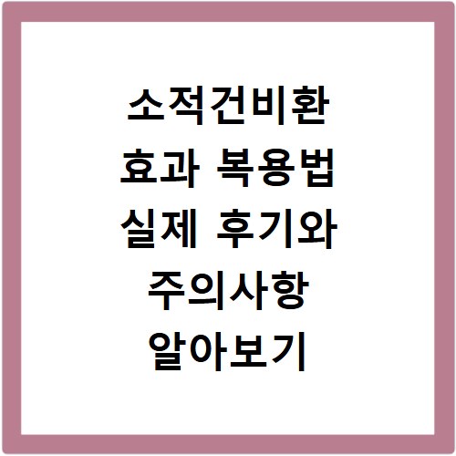 소적건비환 효과 복용법 실제 후기와 주의사항 알아보기