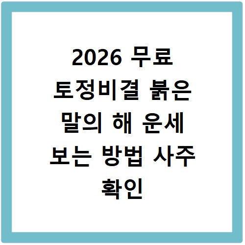 2026 무료 토정비결 붉은 말의 해 운세 보는 방법 사주 확인
