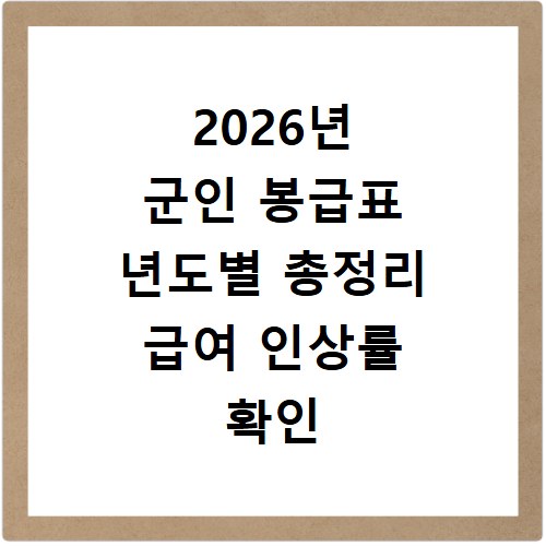 2026년 군인 봉급표 년도별 총정리 급여 인상률 확인