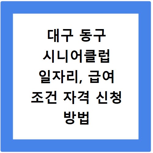대구 동구 시니어클럽 일자리, 급여 조건 자격 신청 방법 총정리