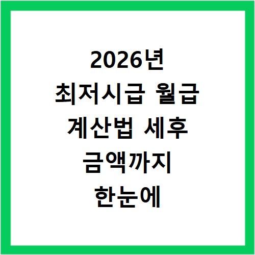 2026년 최저시급 월급 계산법 세후 금액까지 한눈에 확인