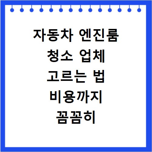 자동차 엔진룸 청소 업체 고르는 법 비용까지 꼼꼼히 비교했어요